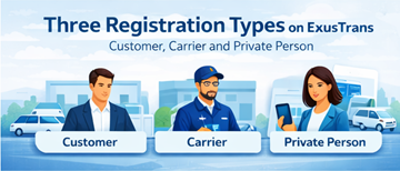 Tři typy registrace účtů na ExusTrans pro lepší uživatelskou zkušenost a organizaci dopravního tržiště