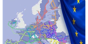 Transevropská dopravní síť (TEN-T) na mapě a pod vlajkou Evropy